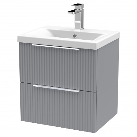 Fluted 500mm Wall Hung 2 Drawer Vanity & Mid-Edge Ceramic Basin - Satin Grey