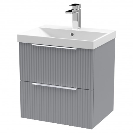 Fluted 500mm Wall Hung 2 Drawer Vanity & Thin-Edge Ceramic Basin - Satin Grey