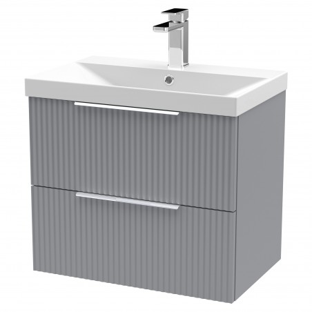 Fluted 600mm Wall Hung 2 Drawer Vanity & Thin-Edge Ceramic Basin - Satin Grey