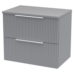 Fluted 600mm Wall Hung 2 Drawer Vanity & Worktop - Satin Grey