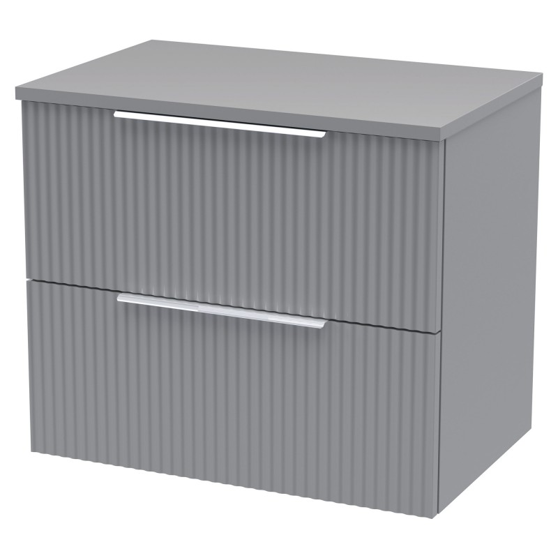 Fluted 600mm Wall Hung 2 Drawer Vanity & Worktop - Satin Grey Fluted 600mm Wall Hung 2 Drawer Vanity & Worktop - Satin Grey