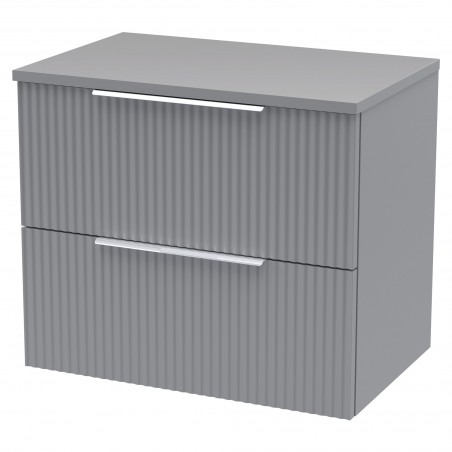 Fluted 600mm Wall Hung 2 Drawer Vanity & Worktop - Satin Grey