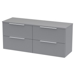 Fluted 1200mm Wall Hung 4 Drawer Vanity & Worktop - Satin Grey