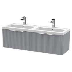 Fluted 1200mm Wall Hung 2 Drawer Vanity & Double Polymarble Basin - Satin Grey