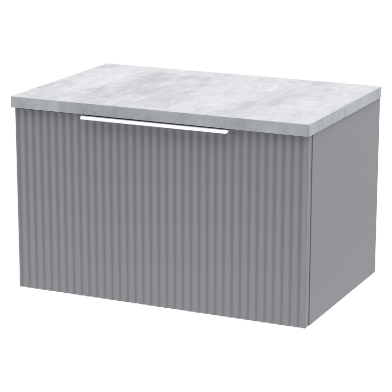 Fluted 600mm Wall Hung Single Drawer Vanity & Bellato Grey Laminate Worktop - Satin Grey Fluted 600mm Wall Hung Single Drawer Vanity & Bellato Grey Laminate Worktop - Satin Grey