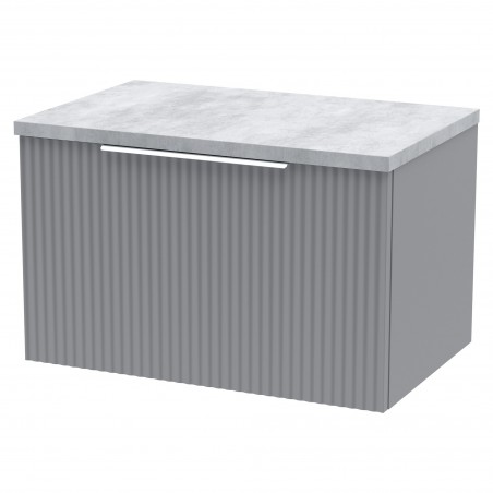 Fluted 600mm Wall Hung Single Drawer Vanity & Bellato Grey Laminate Worktop - Satin Grey