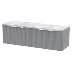 Fluted 1200mm Wall Hung 2 Drawer Vanity With Bellato Grey Laminate Worktop - Satin Grey