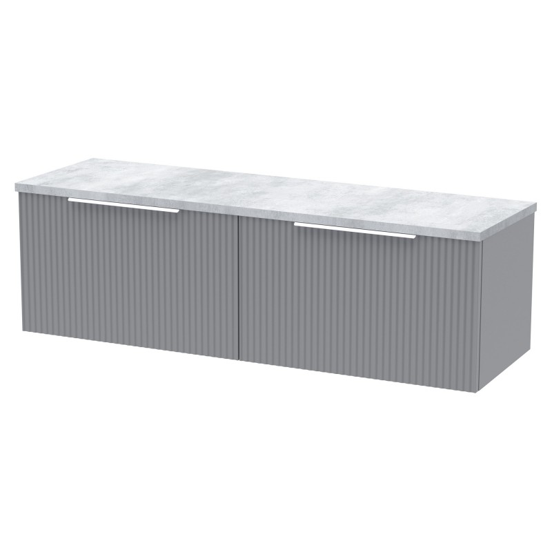 Fluted 1200mm Wall Hung 2 Drawer Vanity With Bellato Grey Laminate Worktop - Satin Grey Fluted 1200mm Wall Hung 2 Drawer Vanity With Bellato Grey Laminate Worktop - Satin Grey