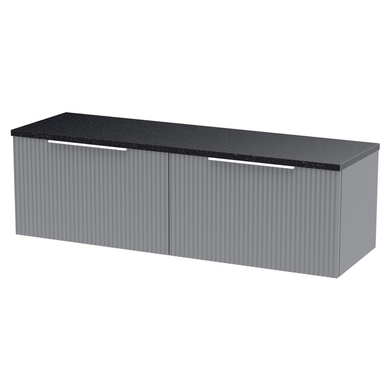 Fluted 1200mm Wall Hung 2 Drawer Vanity With Black Sparkle Laminate Worktop - Satin Grey Fluted 1200mm Wall Hung 2 Drawer Vanity With Black Sparkle Laminate Worktop - Satin Grey