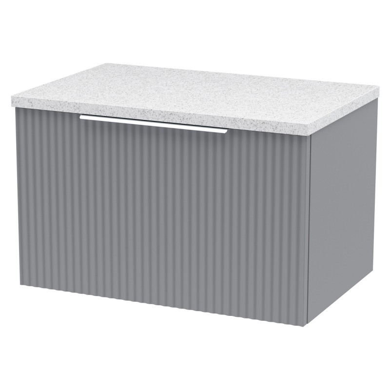 Fluted 600mm Wall Hung Single Drawer Vanity & White Sparkle Laminate Worktop - Satin Grey Fluted 600mm Wall Hung Single Drawer Vanity & White Sparkle Laminate Worktop - Satin Grey