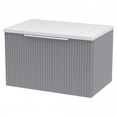 Fluted 600mm Wall Hung Single Drawer Vanity & White Sparkle Laminate Worktop - Satin Grey