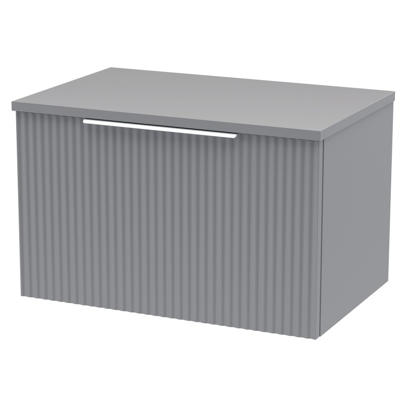 Fluted 600mm Wall Hung Single Drawer Vanity & Worktop - Satin Grey Fluted 600mm Wall Hung Single Drawer Vanity & Worktop - Satin Grey