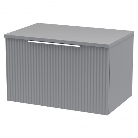 Fluted 600mm Wall Hung Single Drawer Vanity & Worktop - Satin Grey