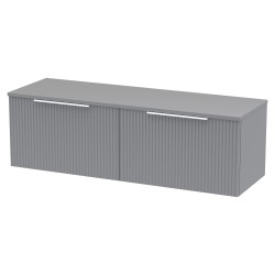 Fluted 1200mm Wall Hung 2 Drawer Vanity & Worktop - Satin Grey