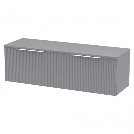 Fluted 1200mm Wall Hung 2 Drawer Vanity & Worktop - Satin Grey