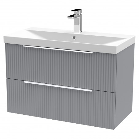 Fluted 800mm Wall Hung 2 Drawer Vanity & Thin-Edge Ceramic Basin - Satin Grey