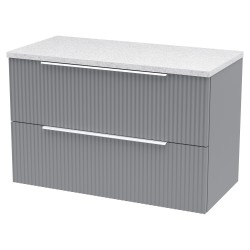 Fluted 800mm Wall Hung 2 Drawer Vanity & White Sparkle Laminate Worktop - Satin Grey