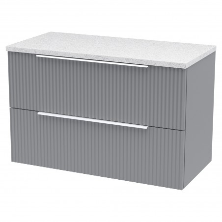 Fluted 800mm Wall Hung 2 Drawer Vanity & White Sparkle Laminate Worktop - Satin Grey