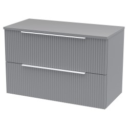 Fluted 800mm Wall Hung 2 Drawer Vanity & Worktop - Satin Grey