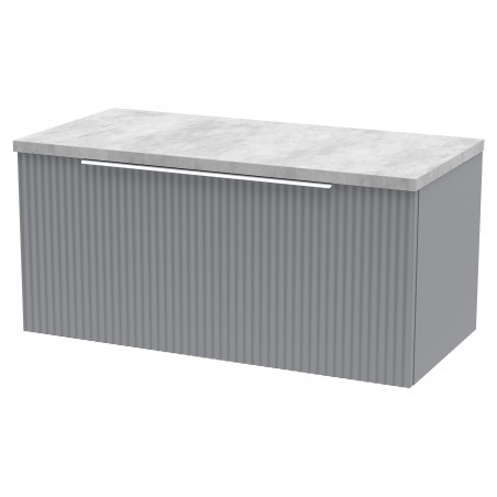 Fluted 800mm Wall Hung Single Drawer Vanity & Bellato Grey Laminate Worktop - Satin Grey