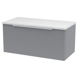 Fluted 800mm Wall Hung Single Drawer Vanity & White Sparkle Laminate Worktop - Satin Grey