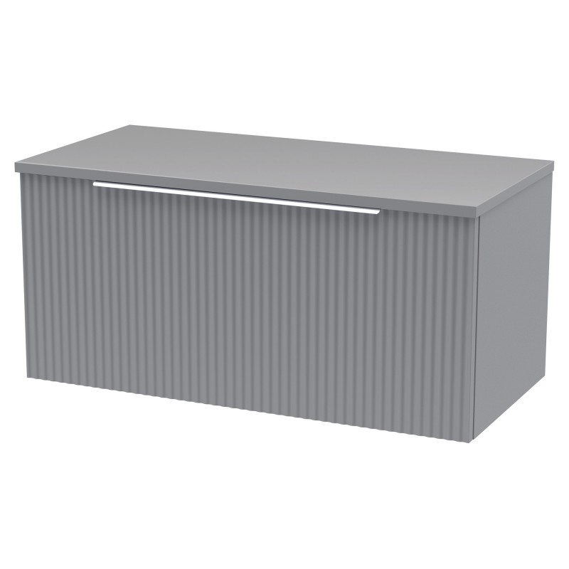 Fluted 800mm Wall Hung Single Drawer Vanity & Worktop - Satin Grey Fluted 800mm Wall Hung Single Drawer Vanity & Worktop - Satin Grey