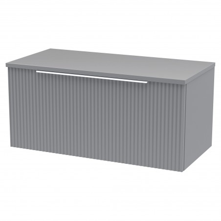 Fluted 800mm Wall Hung Single Drawer Vanity & Worktop - Satin Grey