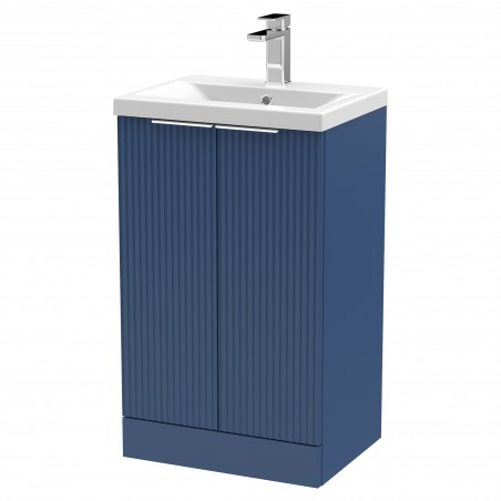 Fluted 500mm Freestanding 2 Door Vanity & Mid-Edge Ceramic Basin - Satin Blue