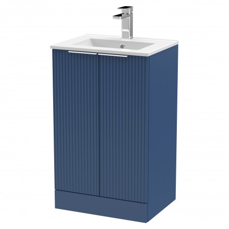 Fluted 500mm Freestanding 2 Door Vanity & Minimalist Ceramic Basin - Satin Blue