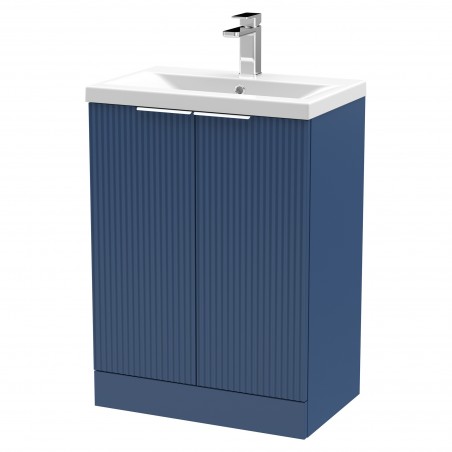 Fluted 600mm Freestanding 2 Door Vanity & Mid-Edge Ceramic Basin - Satin Blue