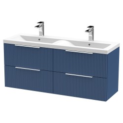 Fluted 1200mm Wall Hung 4 Drawer Vanity & Double Ceramic Basin - Satin Blue