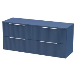 Fluted 1200mm Wall Hung 4 Drawer Vanity & Worktop - Satin Blue