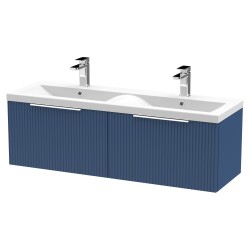 Fluted 1200mm Wall Hung 2 Drawer Vanity & Double Ceramic Basin - Satin Blue