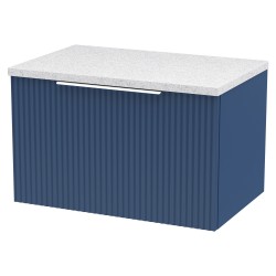 Fluted 600mm Wall Hung Single Drawer Vanity & White Sparkle Laminate Worktop - Satin Blue
