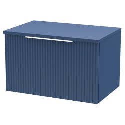 Fluted 600mm Wall Hung Single Drawer Vanity & Worktop - Satin Blue