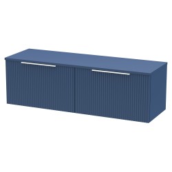 Fluted 1200mm Wall Hung 2 Drawer Vanity & Worktop - Satin Blue