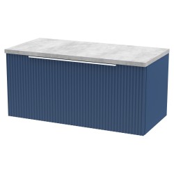 Fluted 800mm Wall Hung Single Drawer Vanity & Bellato Grey Laminate Worktop - Satin Blue