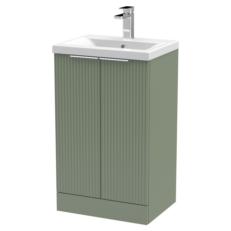Fluted 500mm Freestanding 2 Door Vanity & Mid-Edge Ceramic Basin - Satin Green Fluted 500mm Freestanding 2 Door Vanity & Mid-Edge Ceramic Basin - Satin Green