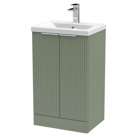 Fluted 500mm Freestanding 2 Door Vanity & Mid-Edge Ceramic Basin - Satin Green