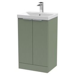 Fluted 500mm Freestanding 2 Door Vanity & Thin-Edge Ceramic Basin - Satin Green