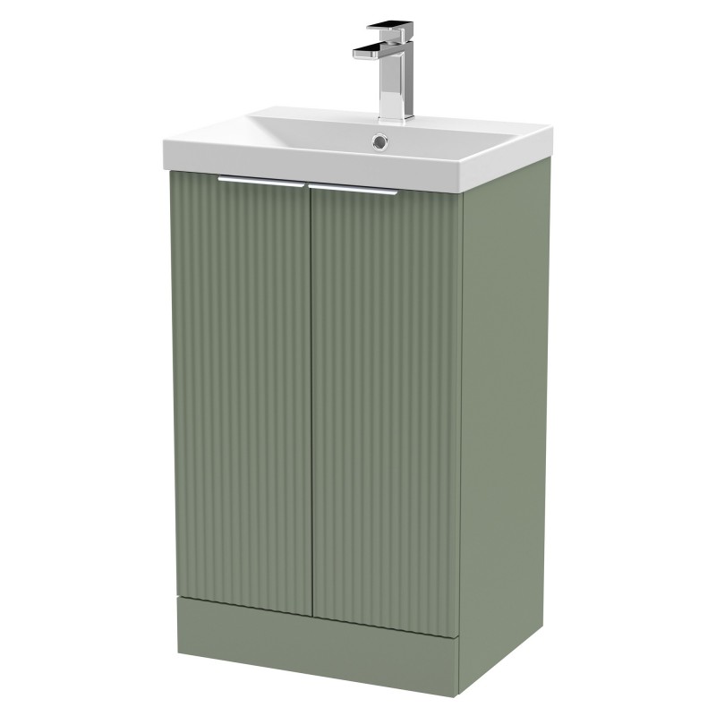 Fluted 500mm Freestanding 2 Door Vanity & Thin-Edge Ceramic Basin - Satin Green Fluted 500mm Freestanding 2 Door Vanity & Thin-Edge Ceramic Basin - Satin Green