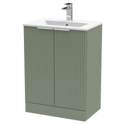 Fluted 600mm Freestanding 2 Door Vanity & Minimalist Ceramic Basin - Satin Green