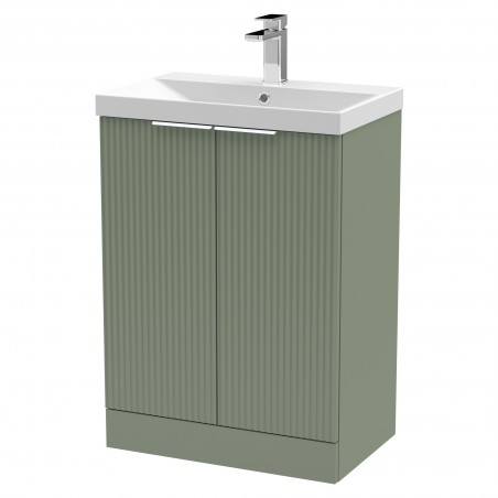 Fluted 600mm Freestanding 2 Door Vanity & Thin-Edge Ceramic Basin - Satin Green