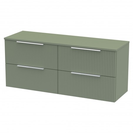 Fluted 1200mm Wall Hung 4 Drawer Vanity & Worktop - Satin Green