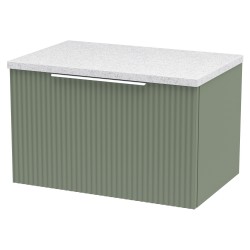 Fluted 600mm Wall Hung Single Drawer Vanity & White Sparkle Laminate Worktop - Satin Green