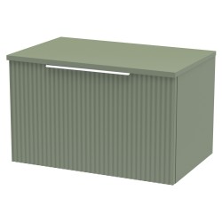 Fluted 600mm Wall Hung Single Drawer Vanity & Worktop - Satin Green