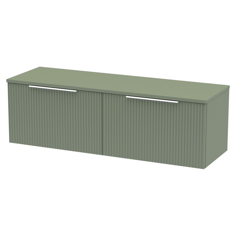 Fluted 1200mm Wall Hung 2 Drawer Vanity & Worktop - Satin Green Fluted 1200mm Wall Hung 2 Drawer Vanity & Worktop - Satin Green