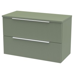 Fluted 800mm Wall Hung 2 Drawer Vanity & Worktop - Satin Green