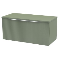 Fluted 800mm Wall Hung Single Drawer Vanity & Worktop - Satin Green