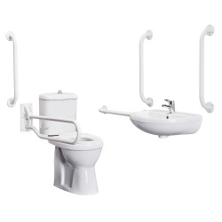 Disabled Bathroom Toilet, Basin and Grab Rails - White